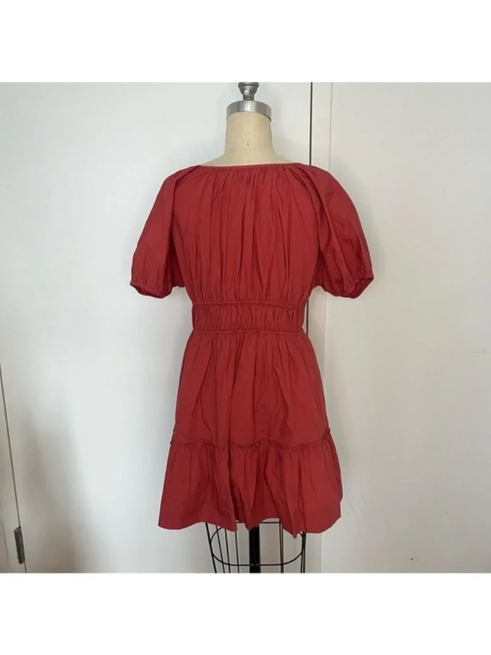 J.‎ CREW Poplin Puff Sleeve Cinched Waist Dress. Cinnamon. Size Medium